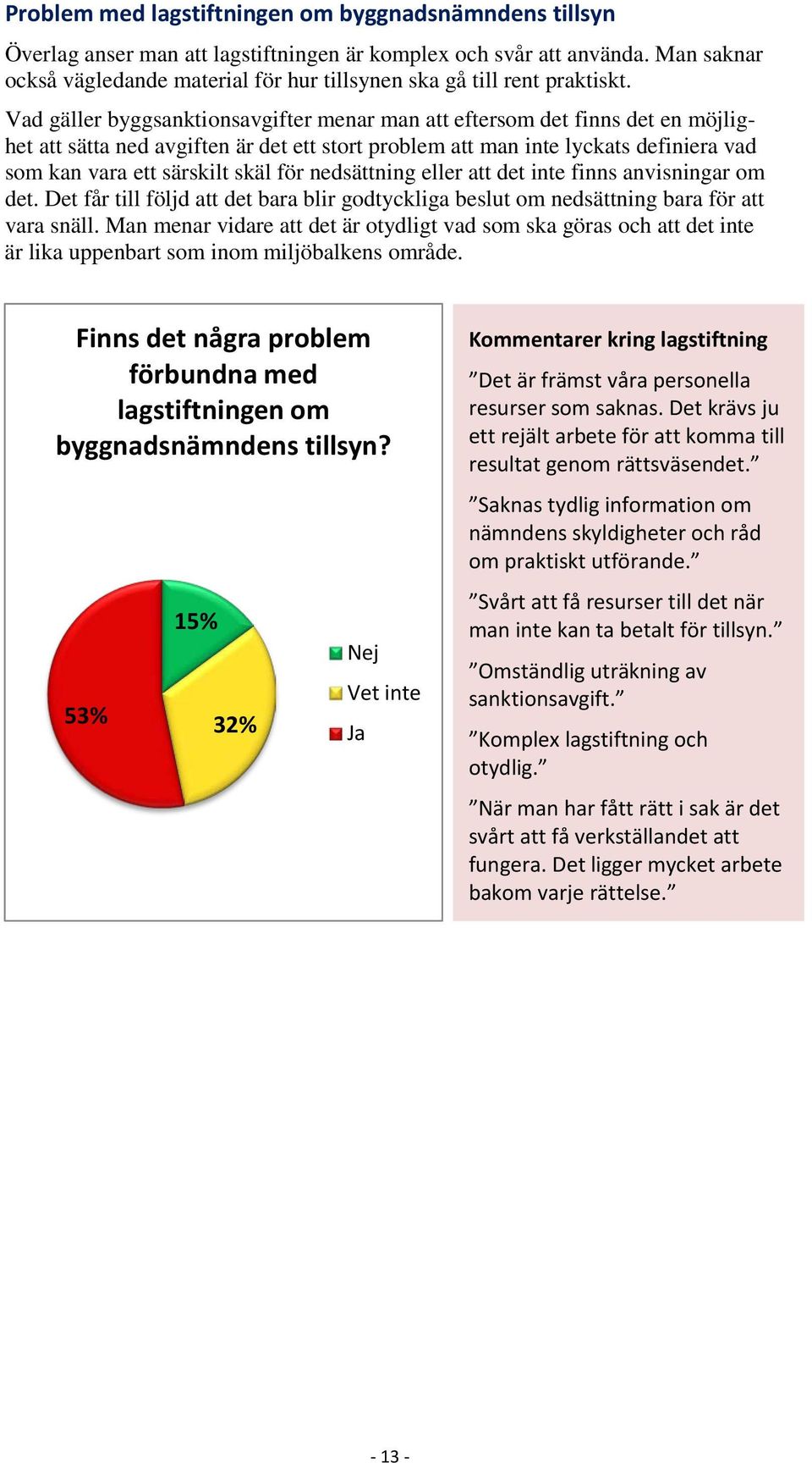 Vad gäller byggsanktionsavgifter menar man att eftersom det finns det en möjlighet att sätta ned avgiften är det ett stort problem att man inte lyckats definiera vad som kan vara ett särskilt skäl