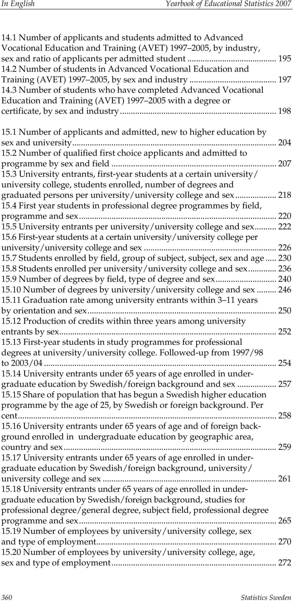 2 Number of students in Advanced Vocational Education and Training (AVET) 1997 2005, by sex and industry... 197 14.