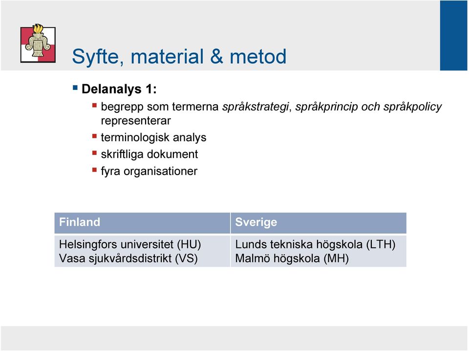 dokument fyra organisationer Finland Helsingfors universitet (HU) Vasa