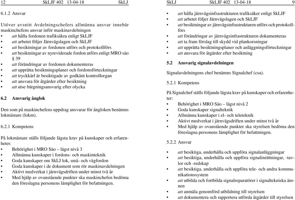 att upprätta besiktningsplaner och fordonsförteckningar att tryckkärl är besiktigade av godkänt kontrollorgan att ansvara för åtgärder efter besiktning att utse bärgningsansvarig efter olycka 6.