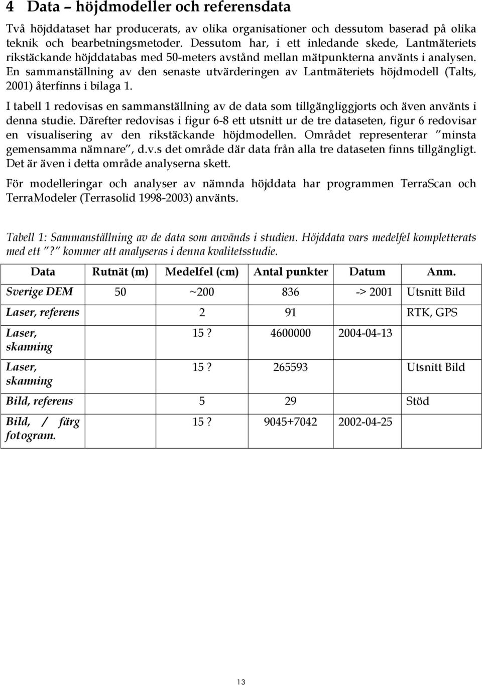 En sammanställning av den senaste utvärderingen av Lantmäteriets höjdmodell (Talts, 001) återfinns i bilaga 1.