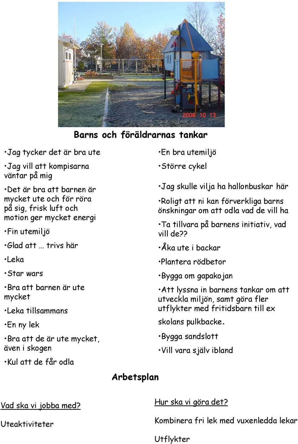 Jag skulle vilja ha hallonbuskar här Roligt att ni kan förverkliga barns önskningar om att odla vad de vill ha Ta tillvara på barnens initiativ, vad vill de?