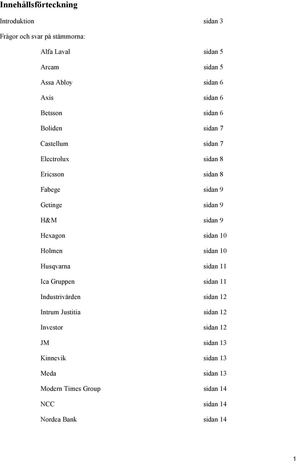 sidan 9 Hexagon sidan 10 Holmen sidan 10 Husqvarna sidan 11 Ica Gruppen sidan 11 Industrivärden sidan 12 Intrum Justitia sidan