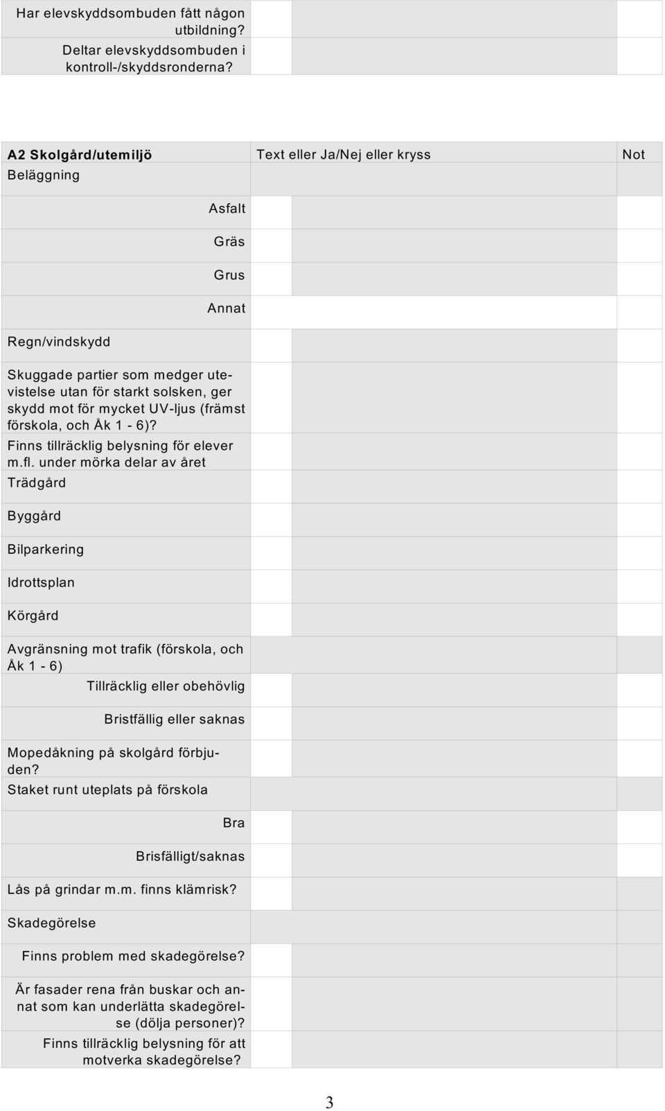 UV-ljus (främst förskola, och Åk 1-6)? Finns tillräcklig belysning för elever m.fl.