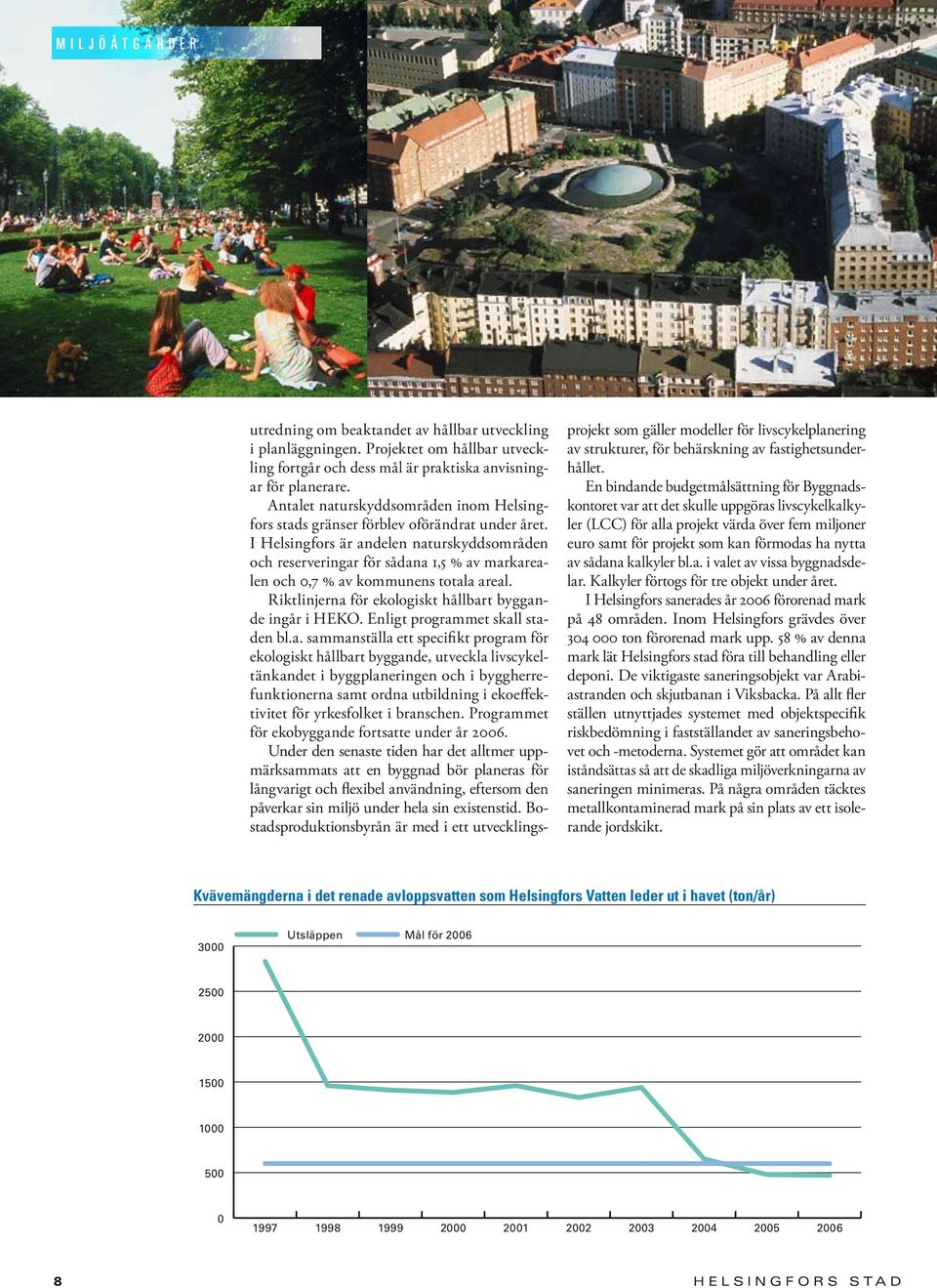 I Helsingfors är andelen naturskyddsområden och reserveringar för sådana 1,5 % av markarealen och 0,7 % av kommunens totala areal. Riktlinjerna för ekologiskt hållbart byggande ingår i HEKO.