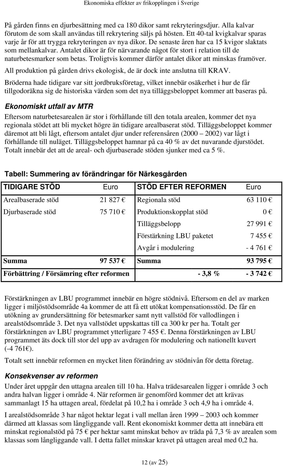 Antalet dikor är för närvarande något för stort i relation till de naturbetesmarker som betas. Troligtvis kommer därför antalet dikor att minskas framöver.