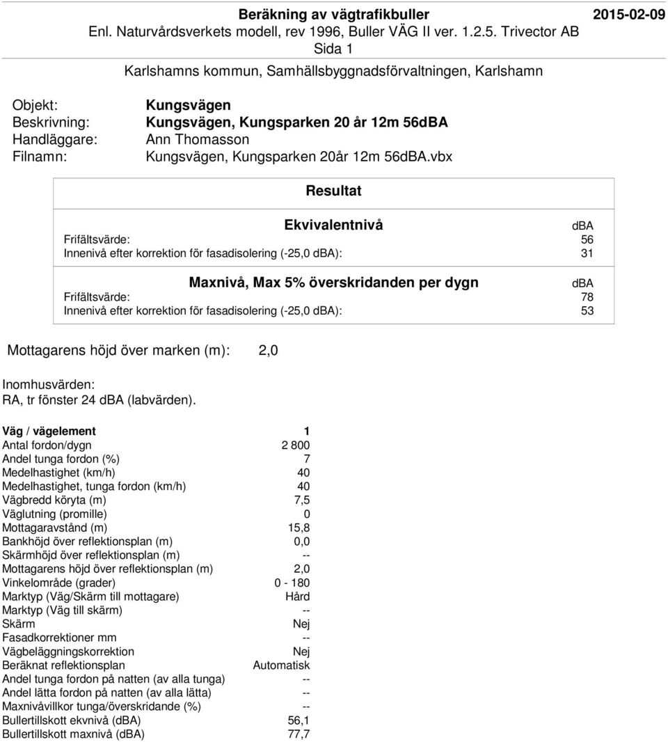 vbx Frifältsvärde: 56 Innenivå efter korrektion för fasadisolering (-25,0 ): 31 Innenivå efter korrektion för