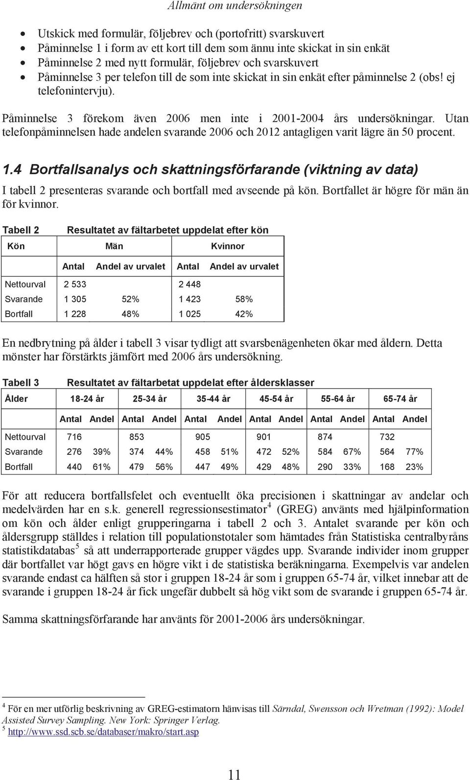 4 Bortfllsnlys oh skttningsförfrn (viktning v t) I tll 2 prsntrs svrn oh ortfll m vsn på kön. Bortfllt är högr för män än för kvinnor.