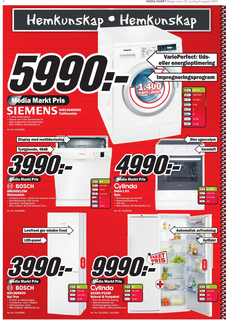 Nr: 1150552 WM14S4M0DN Tvättmaskin Ljudnivå centrifugering Energiklass kwh/ annum Vatten/ år Kapacitet Centrifugeringsklass Tvättklas s Ljudnivå A+++ 189 kwh 10 500 l 8 kg A B 49 db 71 db Retro