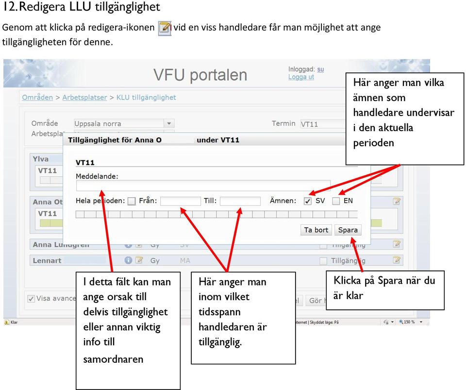 den aktuella perioden I detta fält kan man ange orsak till delvis tillgänglighet eller annan viktig