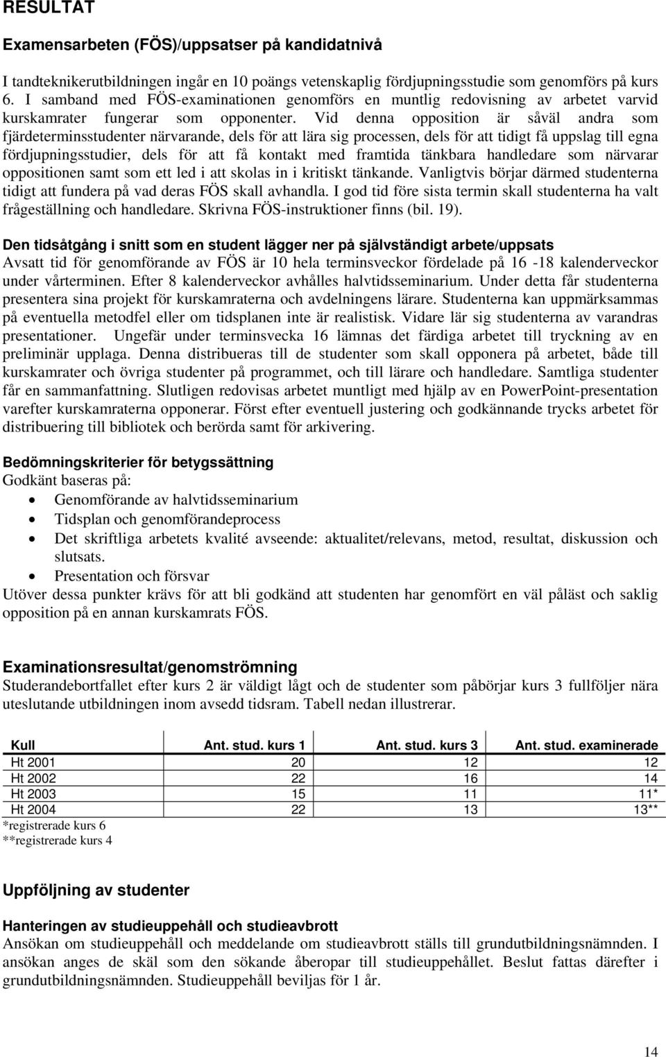 Vid denna opposition är såväl andra som fjärdeterminsstudenter närvarande, dels för att lära sig processen, dels för att tidigt få uppslag till egna fördjupningsstudier, dels för att få kontakt med