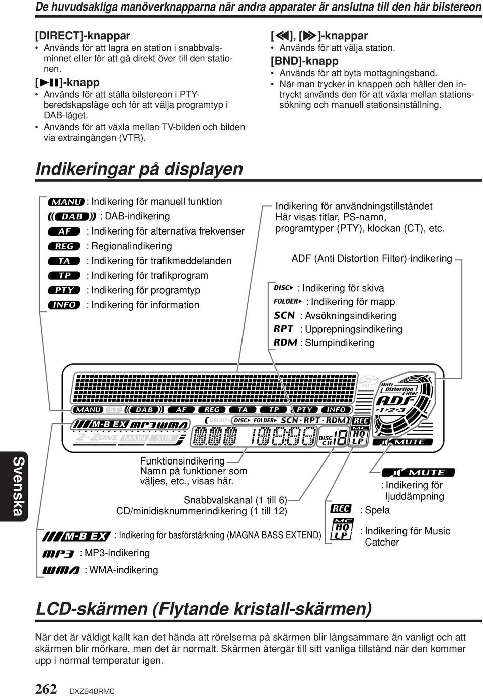 [a], [d]-knappar Används för att välja station. [BND]-knapp Används för att byta mottagningsband.