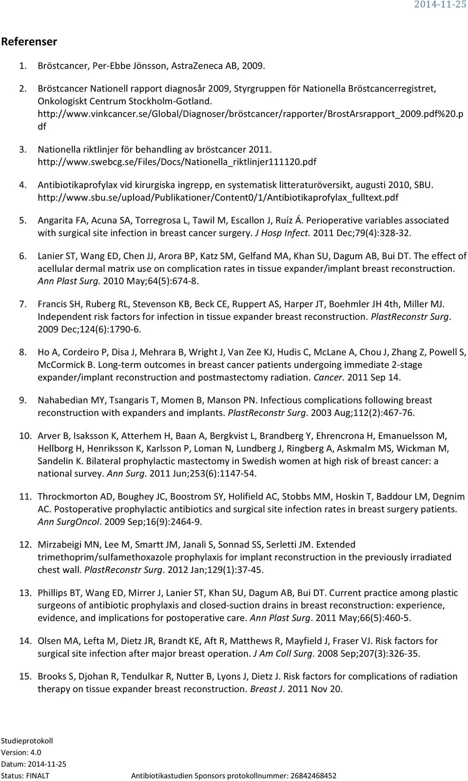 se/files/docs/nationella_riktlinjer111120.pdf 4. Antibiotikaprofylax vid kirurgiska ingrepp, en systematisk litteraturöversikt, augusti 2010, SBU. http://www.sbu.