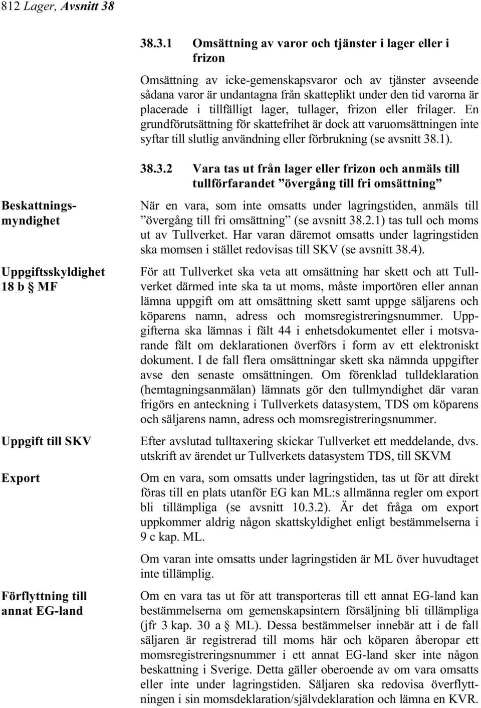 .3.1 Omsättning av varor och tjänster i lager eller i frizon Omsättning av icke-gemenskapsvaror och av tjänster avseende sådana varor är undantagna från skatteplikt under den tid varorna är placerade