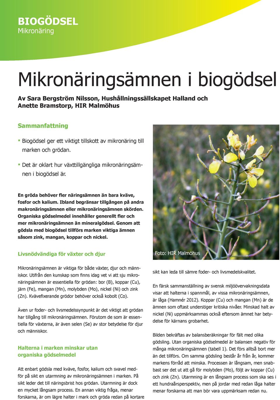 Ibland begränsar tillgången på andra makronäringsämnen eller mikronäringsämnen skörden. Organiska gödselmedel innehåller generellt fler och mer mikronäringsämnen än mineralgödsel.