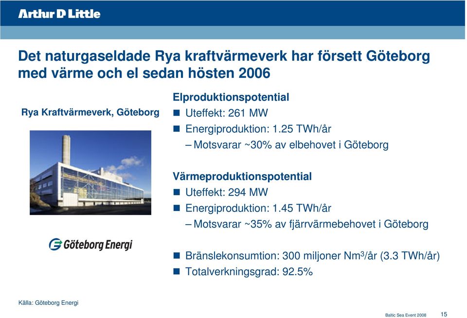 25 TWh/år Motsvarar ~30% av elbehovet i Göteborg Värmeproduktionspotential Uteffekt: 294 MW Energiproduktion: 1.