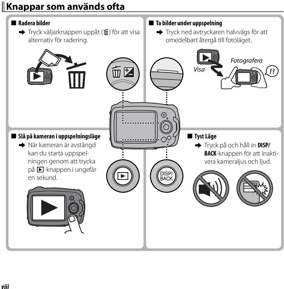 Visa Fotografera Slå på kameran i uppspelningsläge Slå på kameran i uppspelningsläge y När kameran är avstängd kan du starta