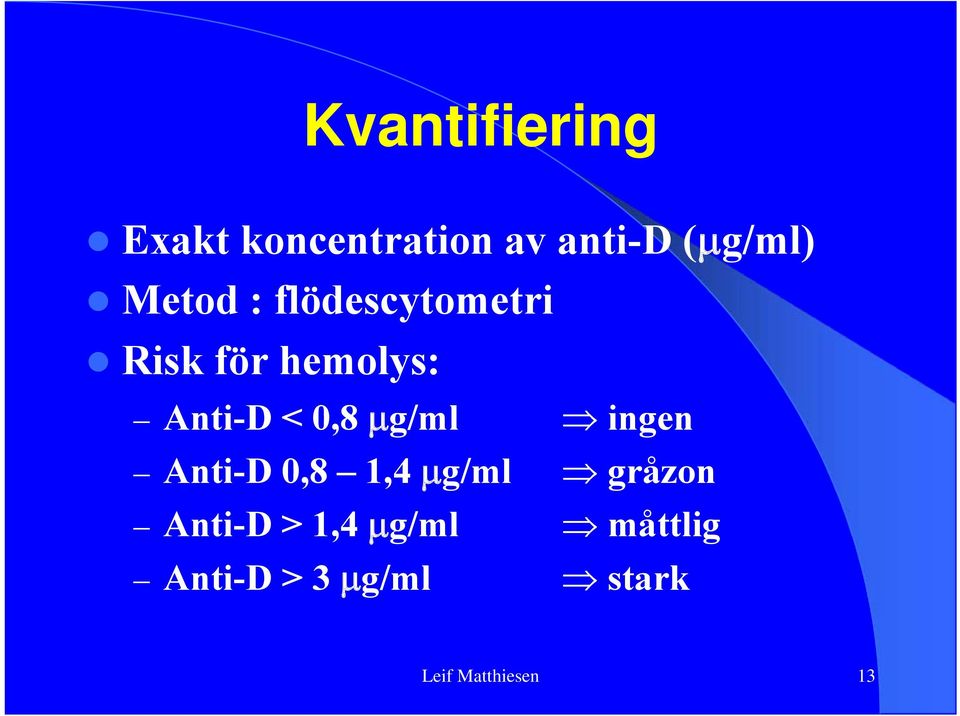 0,8 g/ml ingen Anti-D 0,8 1,4 g/ml gråzon Anti-D >