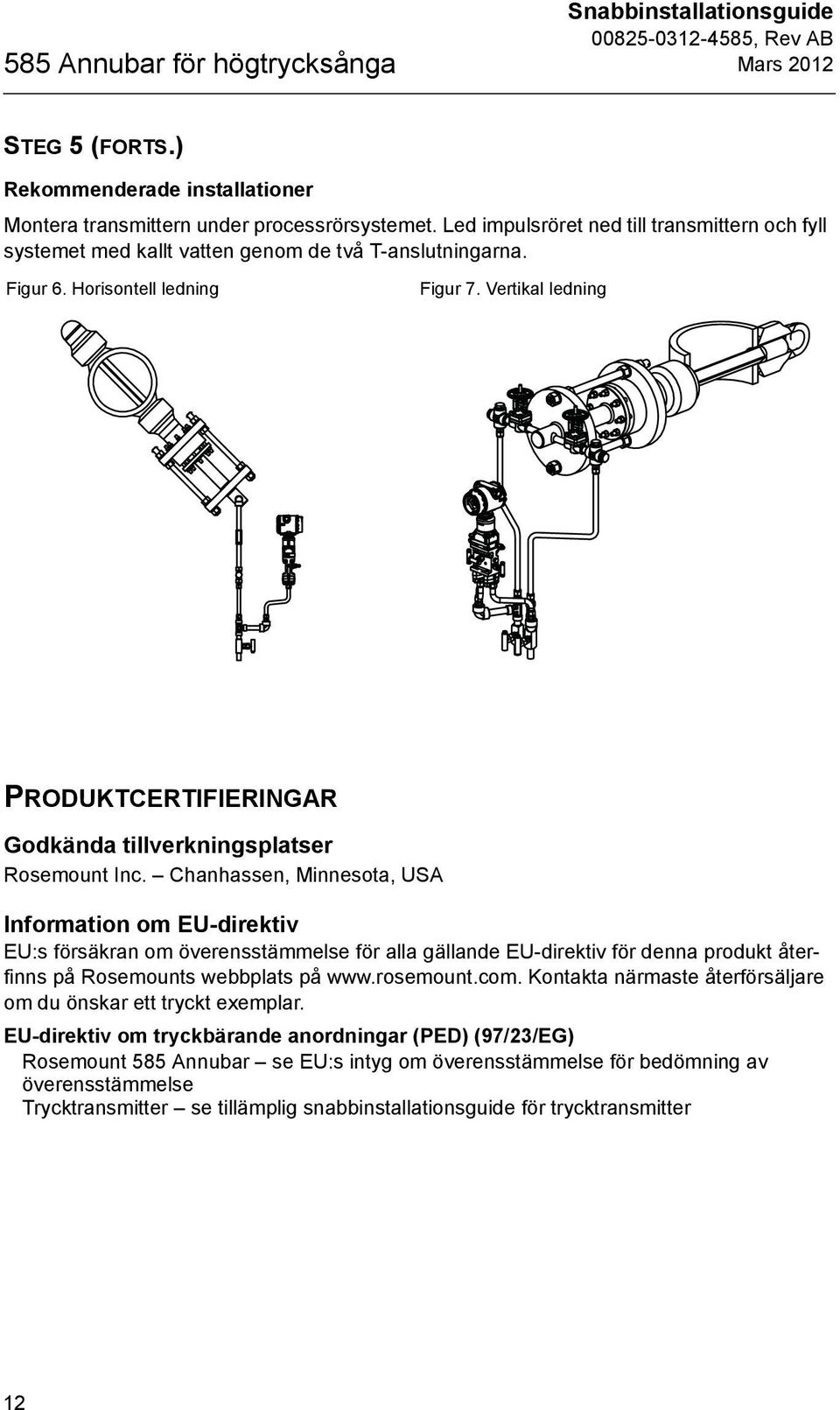 Vertikal ledning PRODUKTCERTIFIERINGAR Godkända tillverkningsplatser Rosemount Inc.