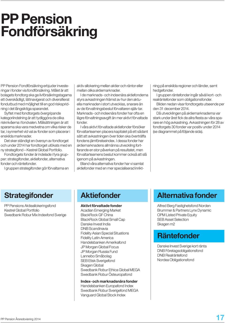 Syftet med fondtorgets övergripande kategoriindelning är att tydliggöra de olika risknivåerna i fondvalen.