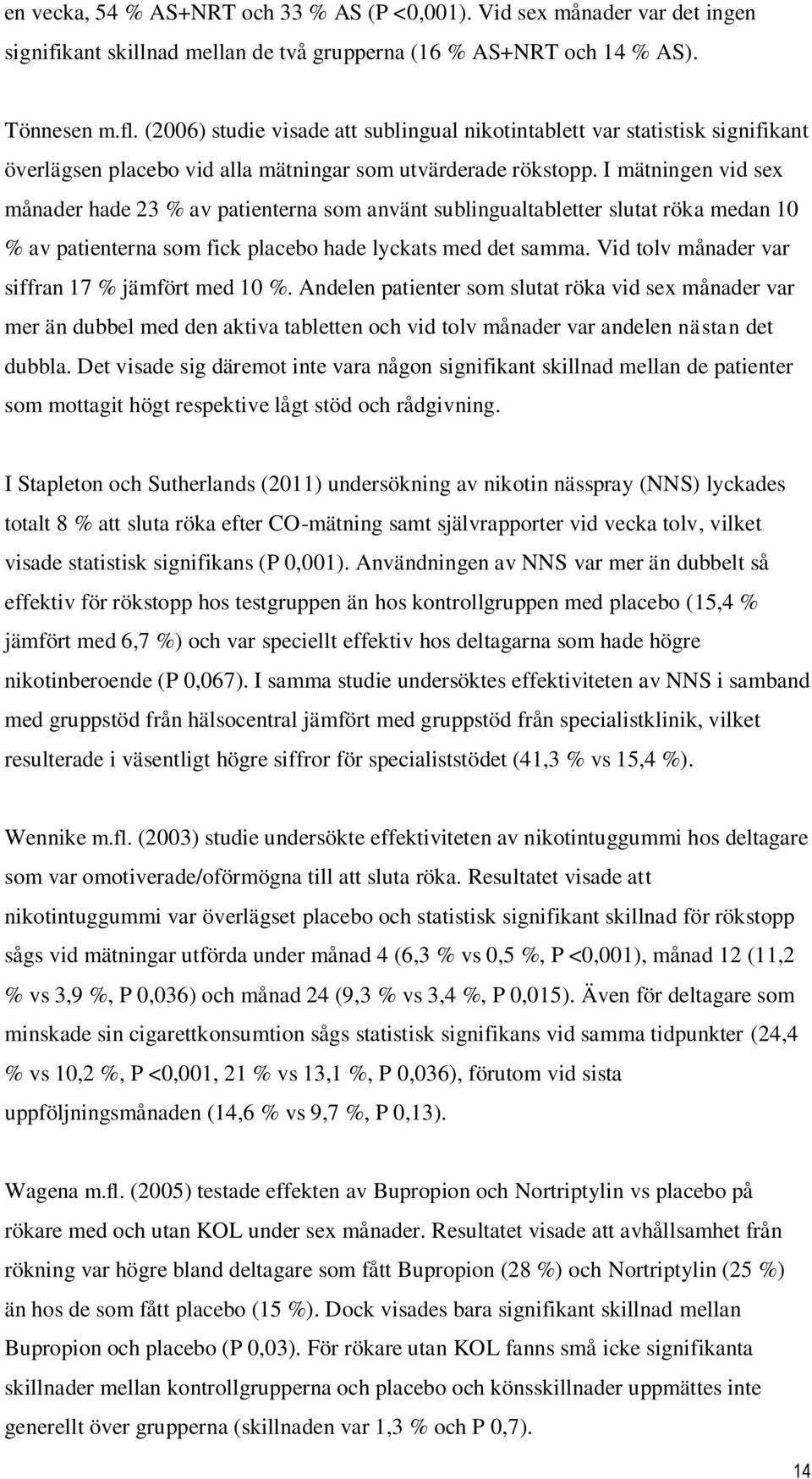 I mätningen vid sex månader hade 23 % av patienterna som använt sublingualtabletter slutat röka medan 10 % av patienterna som fick placebo hade lyckats med det samma.