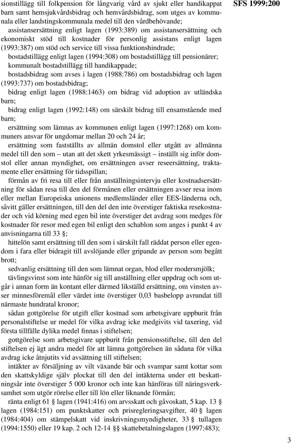 funktionshindrade; bostadstillägg enligt lagen (1994:308) om bostadstillägg till pensionärer; kommunalt bostadstillägg till handikappade; bostadsbidrag som avses i lagen (1988:786) om bostadsbidrag