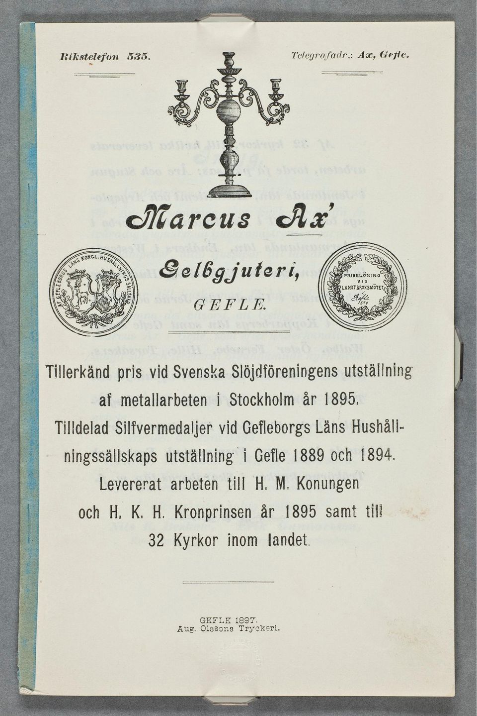 Tilldelad Silfvermedaljer vid Gefleborgs Läns Hushåll- ningssällskaps utställningi