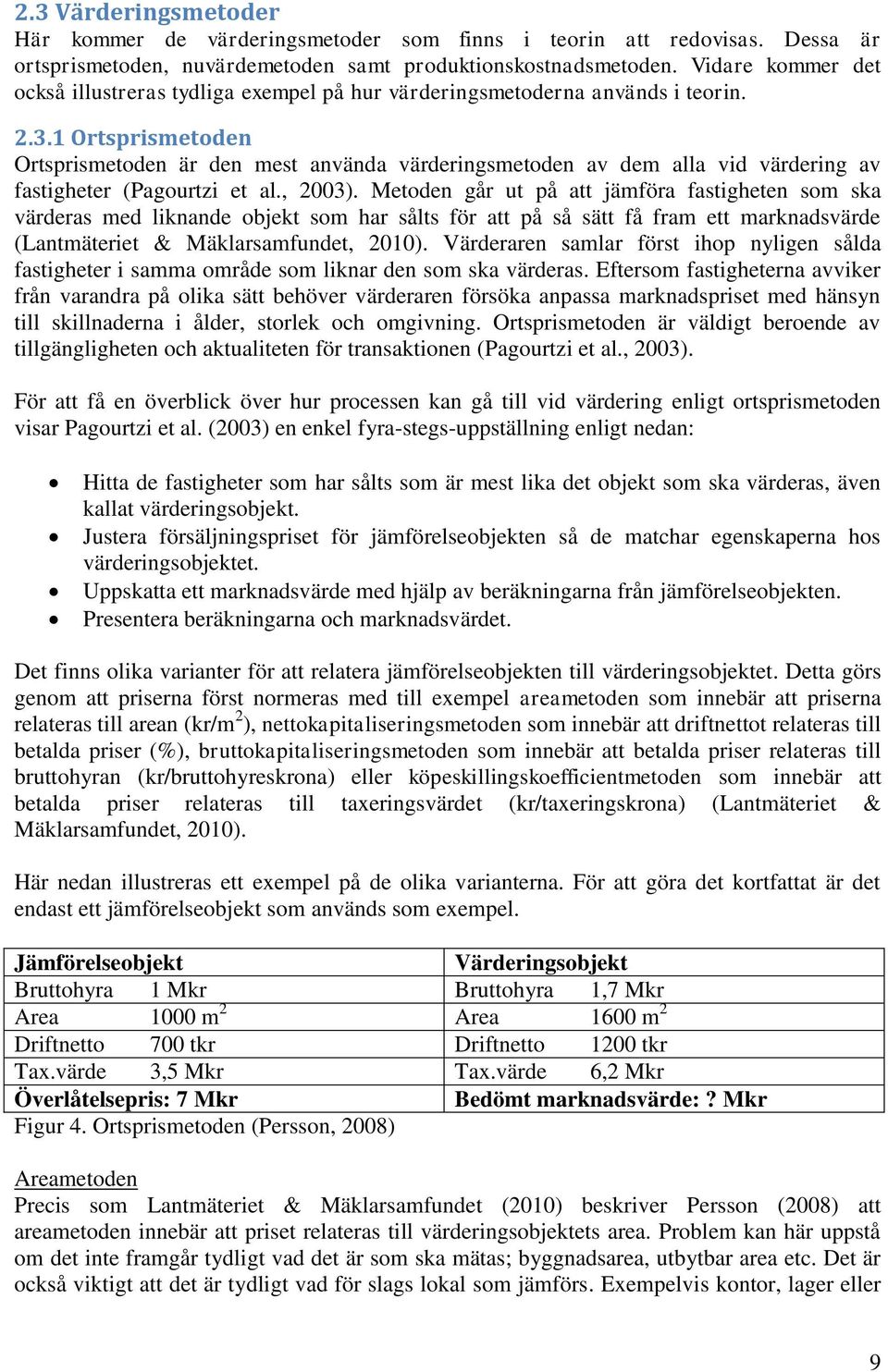 1 Ortsprismetoden Ortsprismetoden är den mest använda värderingsmetoden av dem alla vid värdering av fastigheter (Pagourtzi et al., 2003).