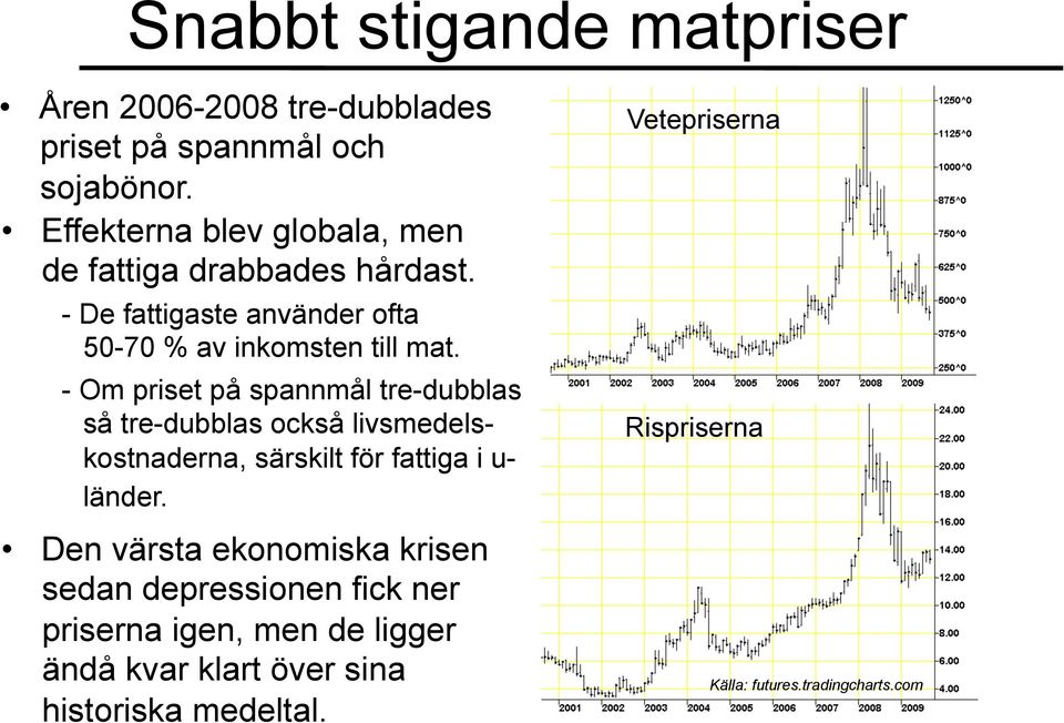 - Om priset på spannmål tre-dubblas så tre-dubblas också livsmedelskostnaderna, särskilt för fattiga i u- länder.