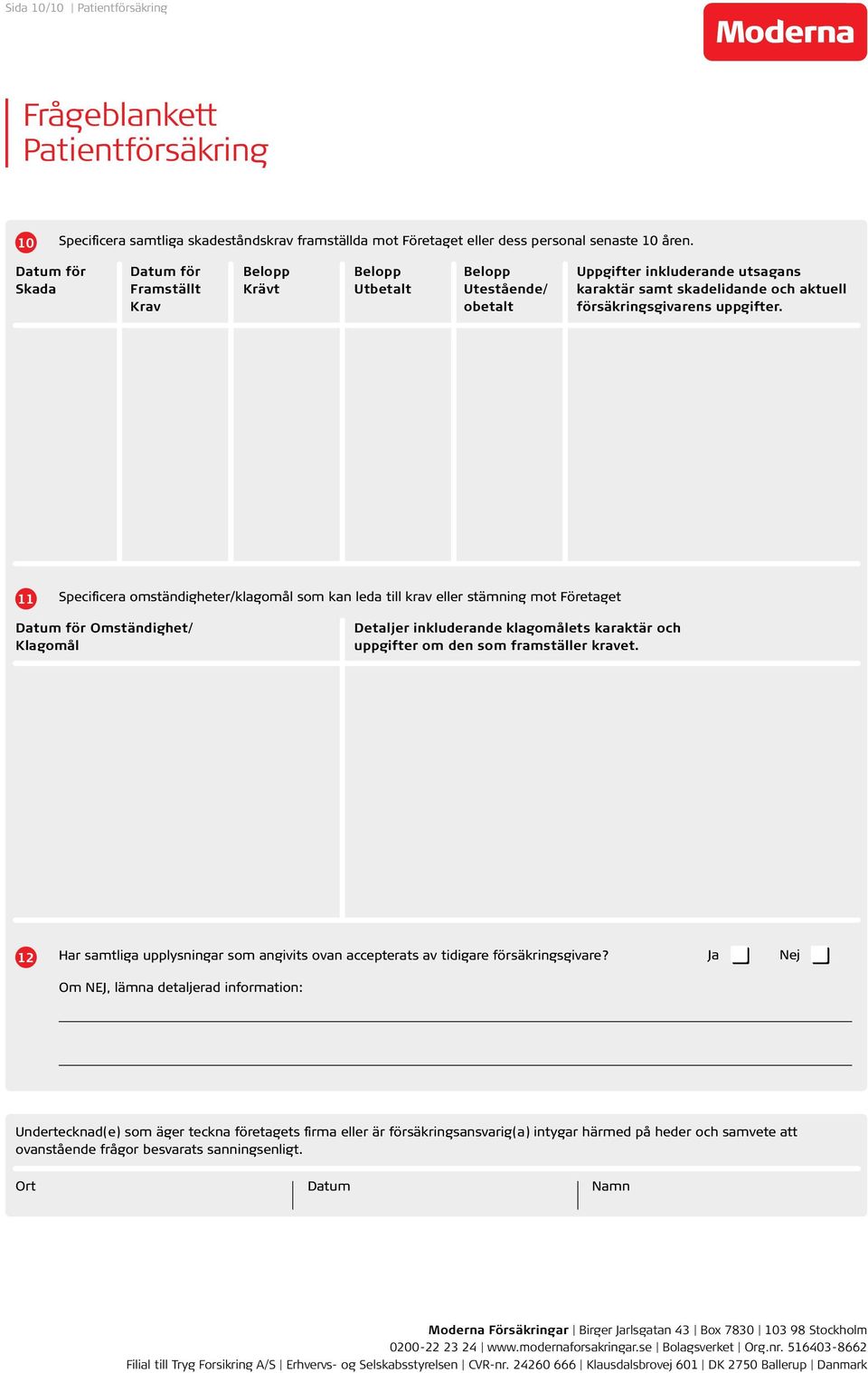 Specificera omständigheter/klagomål som kan leda till krav eller stämning mot Företaget Datum för Omständighet/ Klagomål Detaljer inkluderande klagomålets karaktär och uppgifter om den som