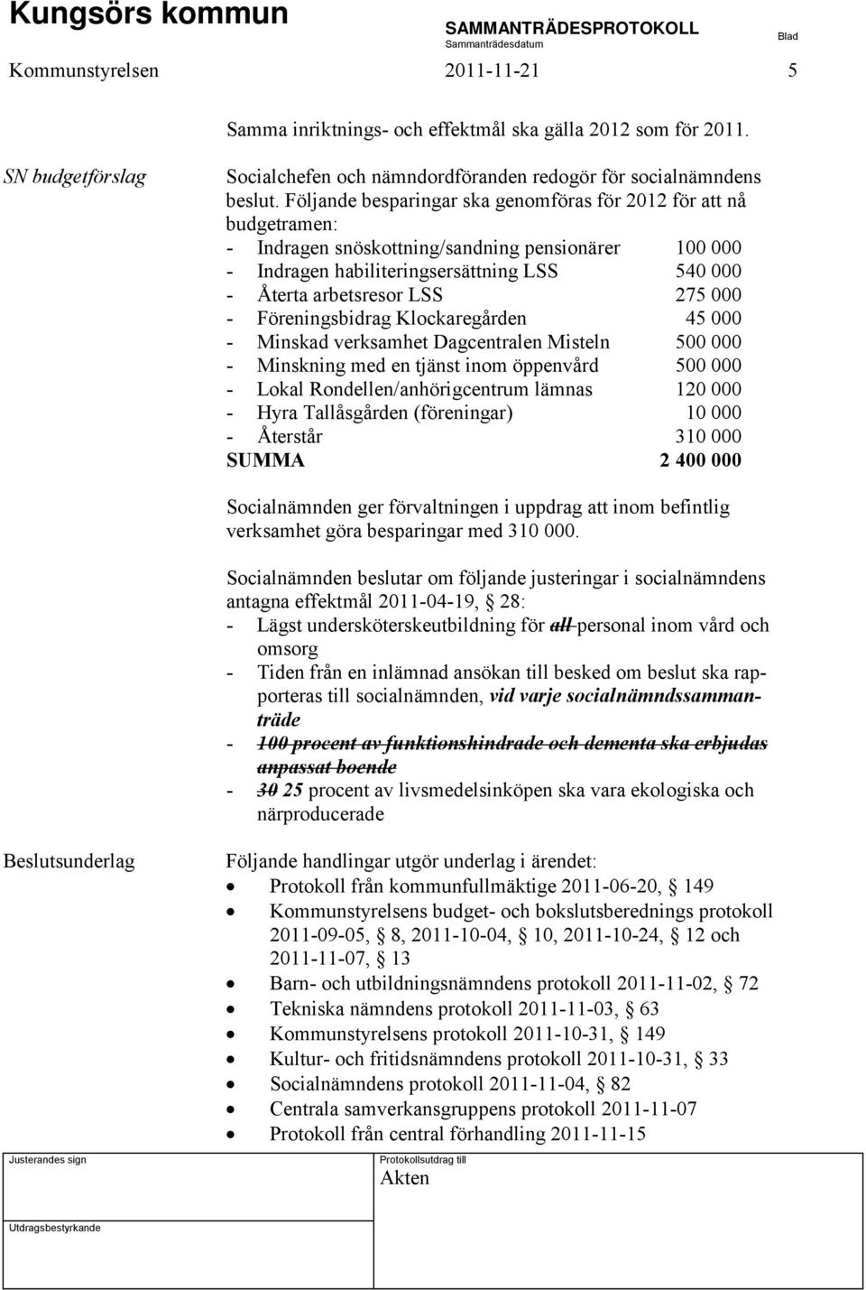 000 - Föreningsbidrag Klockaregården 45 000 - Minskad verksamhet Dagcentralen Misteln 500 000 - Minskning med en tjänst inom öppenvård 500 000 - Lokal Rondellen/anhörigcentrum lämnas 120 000 - Hyra