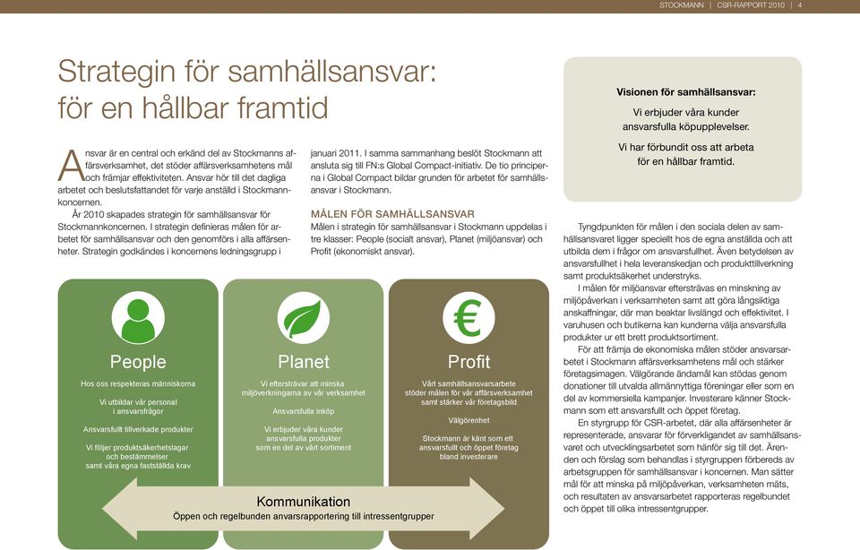 I strategin definieras målen för arbetet för samhällsansvar och den genomförs i alla affärsenheter.