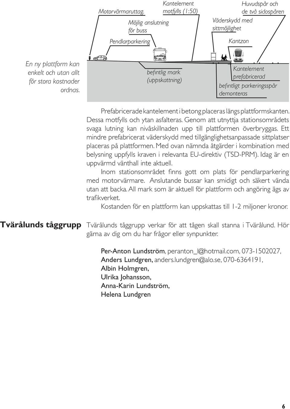 kostnader ordnas. befintlig mark (uppskattning) Kantelement prefabricerad befintligt parkeringsspår demonteras Prefabricerade kantelement i betong placeras längs plattformskanten.