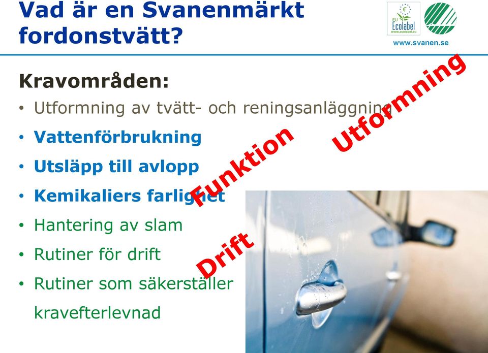 Vattenförbrukning Utsläpp till avlopp Kemikaliers