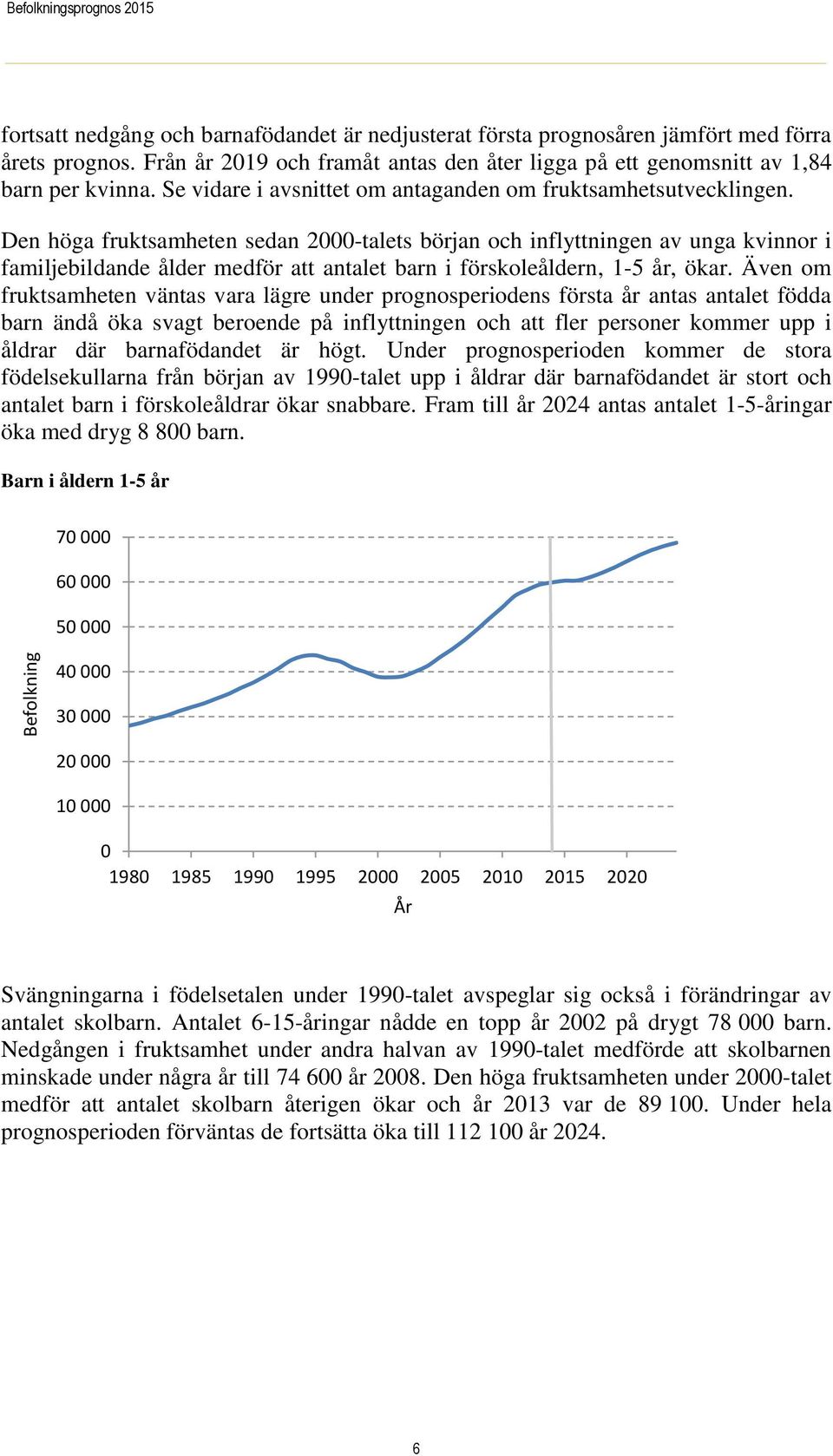 Den höga fruktsamheten sedan 2000-talets början och inflyttningen av unga kvinnor i familjebildande ålder medför att antalet barn i förskoleåldern, 1-5 år, ökar.