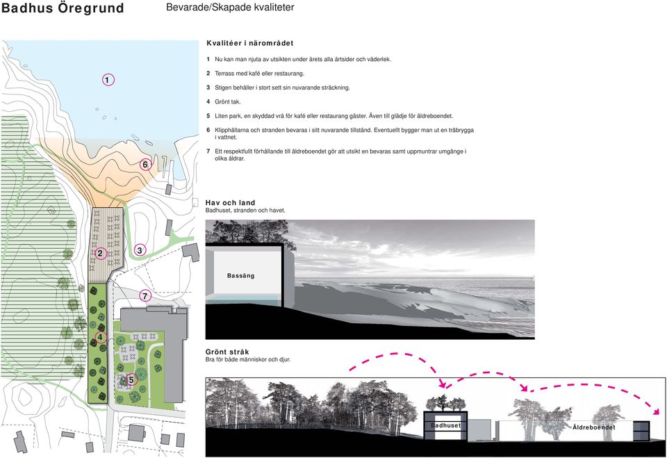 Klipphällarna och stranden bevaras i sitt nuvarande tillstånd. Eventuellt bygger man ut en träbrygga i vattnet.