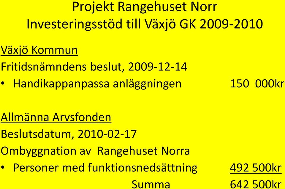 Allmänna Arvsfonden Beslutsdatum, 2010-02-17 Ombyggnation av Rangehuset