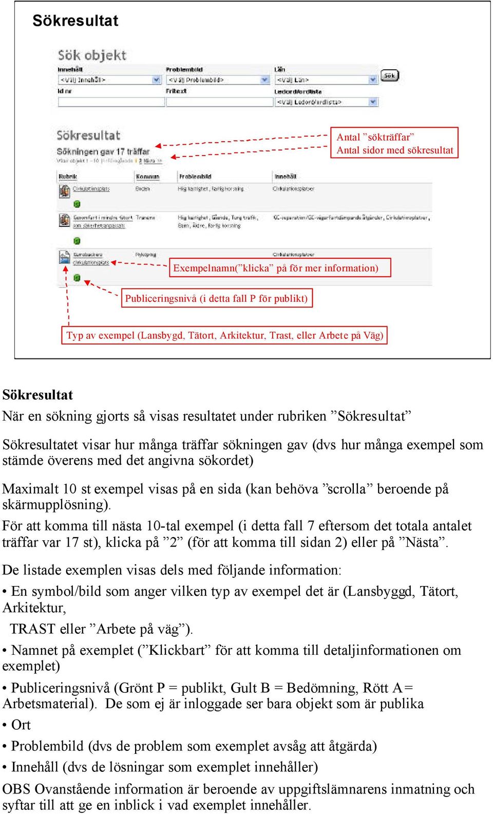 det angivna sökordet) Maximalt 10 st exempel visas på en sida (kan behöva scrolla beroende på skärmupplösning).