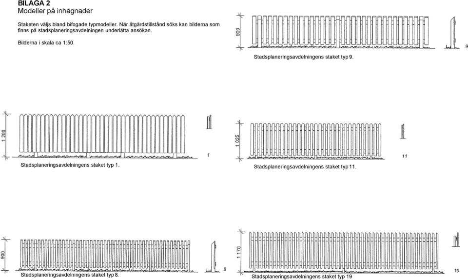 Bilderna i skala ca 1:50. Stadsplaneringsavdelningens staket typ 9.