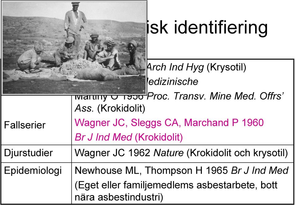 (Krokidolit) Wagner JC, Sleggs CA, Marchand P 1960 Br J Ind Med (Krokidolit) Wagner JC 1962 Nature