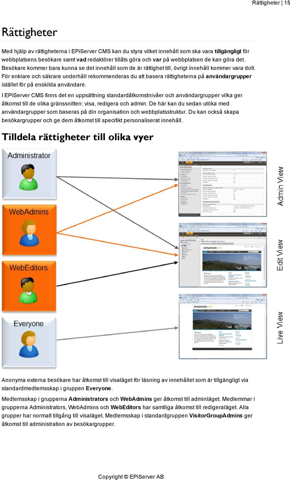 För enklare och säkrare underhåll rekommenderas du att basera rättigheterna på användargrupper istället för på enskilda användare.