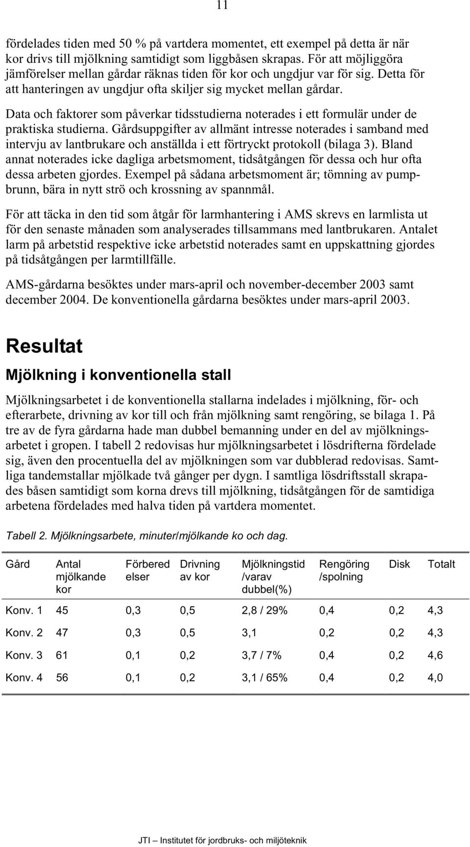 Data och faktorer som påverkar tidsstudierna noterades i ett formulär under de praktiska studierna.