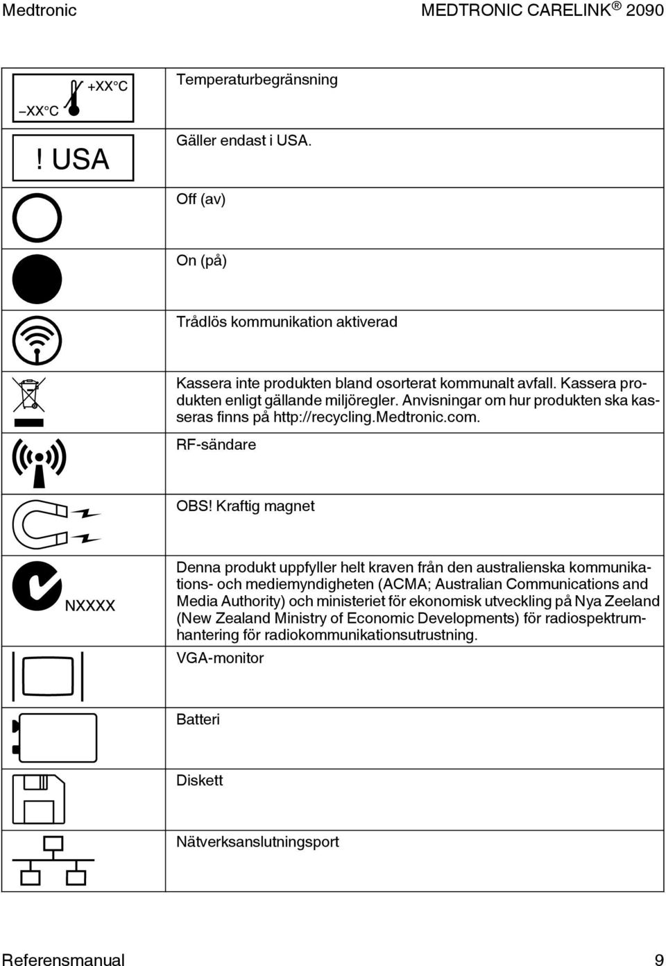 Kraftig magnet Denna produkt uppfyller helt kraven från den australienska kommunikations- och mediemyndigheten (ACMA; Australian Communications and Media Authority) och