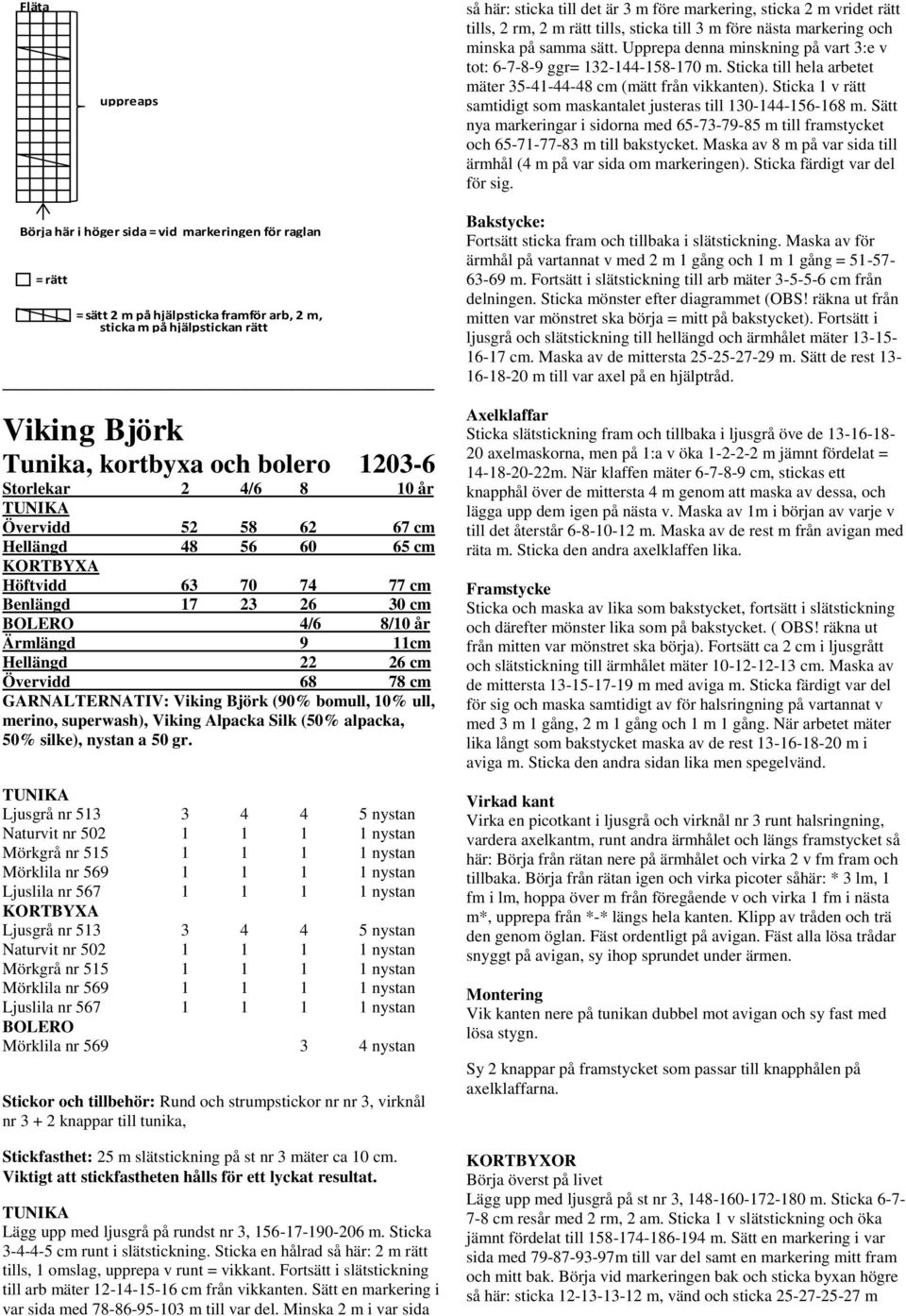 Sticka 1 v rätt samtidigt som maskantalet justeras till 130-144-156-168 m. Sätt nya markeringar i sidorna med 65-73-79-85 m till framstycket och 65-71-77-83 m till bakstycket.