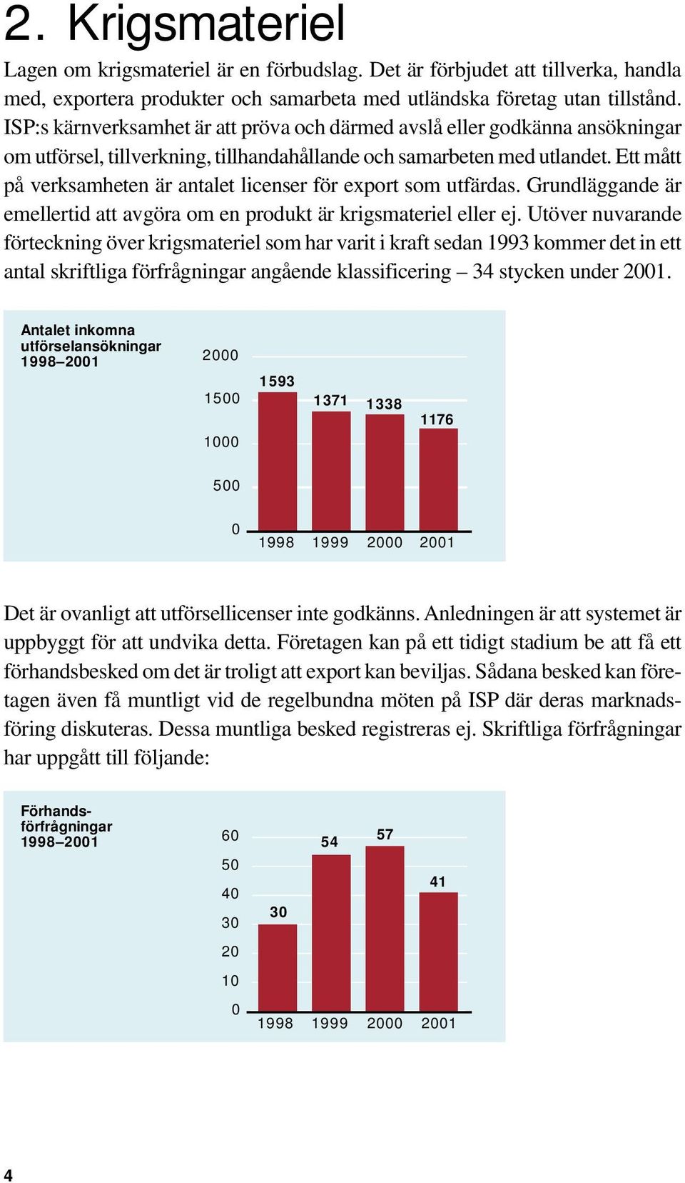 Ett mått på verksamheten är antalet licenser för export som utfärdas. Grundläggande är emellertid att avgöra om en produkt är krigsmateriel eller ej.