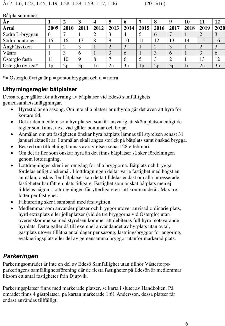 2p 3p 1n 2n 3n 1p 2p 3p 1n 2n 3n *= Österglo övriga är p = pontonbryggan och n = norra Uthyrningsregler båtplatser Dessa regler gäller för uthyrning av båtplatser vid Edesö samfällighets