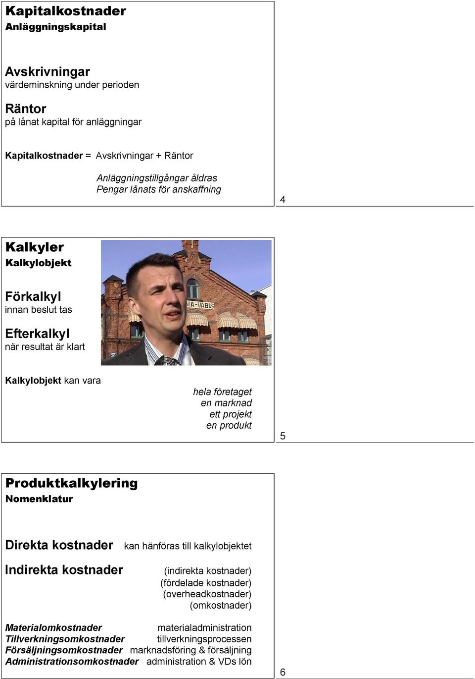 produkt 5 Produktkalkylering Nomenklatur Direkta kostnader Indirekta kostnader kan hänföras till kalkylobjektet (indirekta kostnader) (fördelade kostnader) (overheadkostnader) (omkostnader)