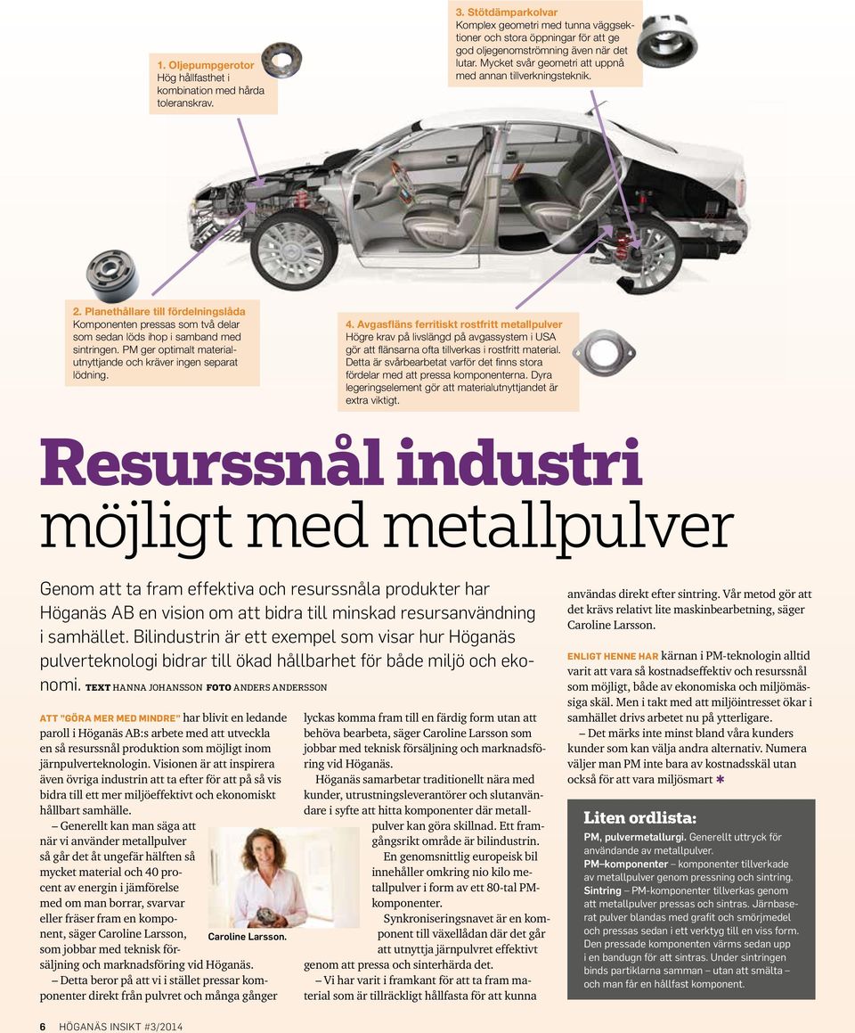 Planethållare till fördelningslåda Komponenten pressas som två delar som sedan löds ihop i samband med sintringen. PM ger optimalt materialutnyttjande och kräver ingen separat lödning. 4.