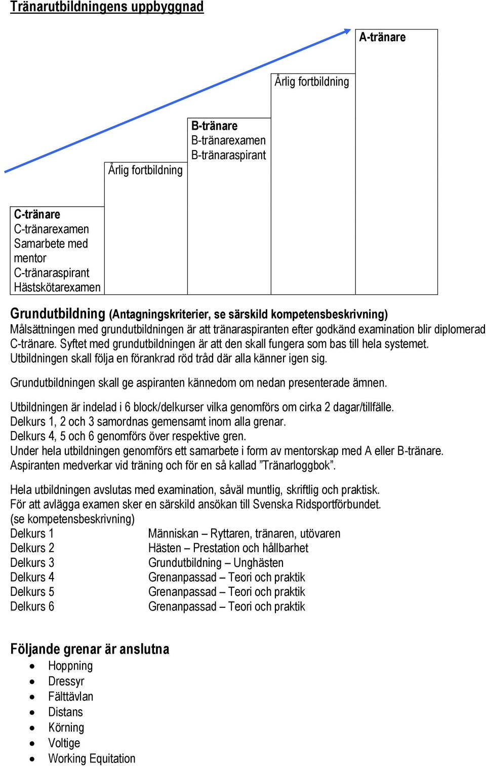 C-tränare. Syftet med grundutbildningen är att den skall fungera som bas till hela systemet. Utbildningen skall följa en förankrad röd tråd där alla känner igen sig.