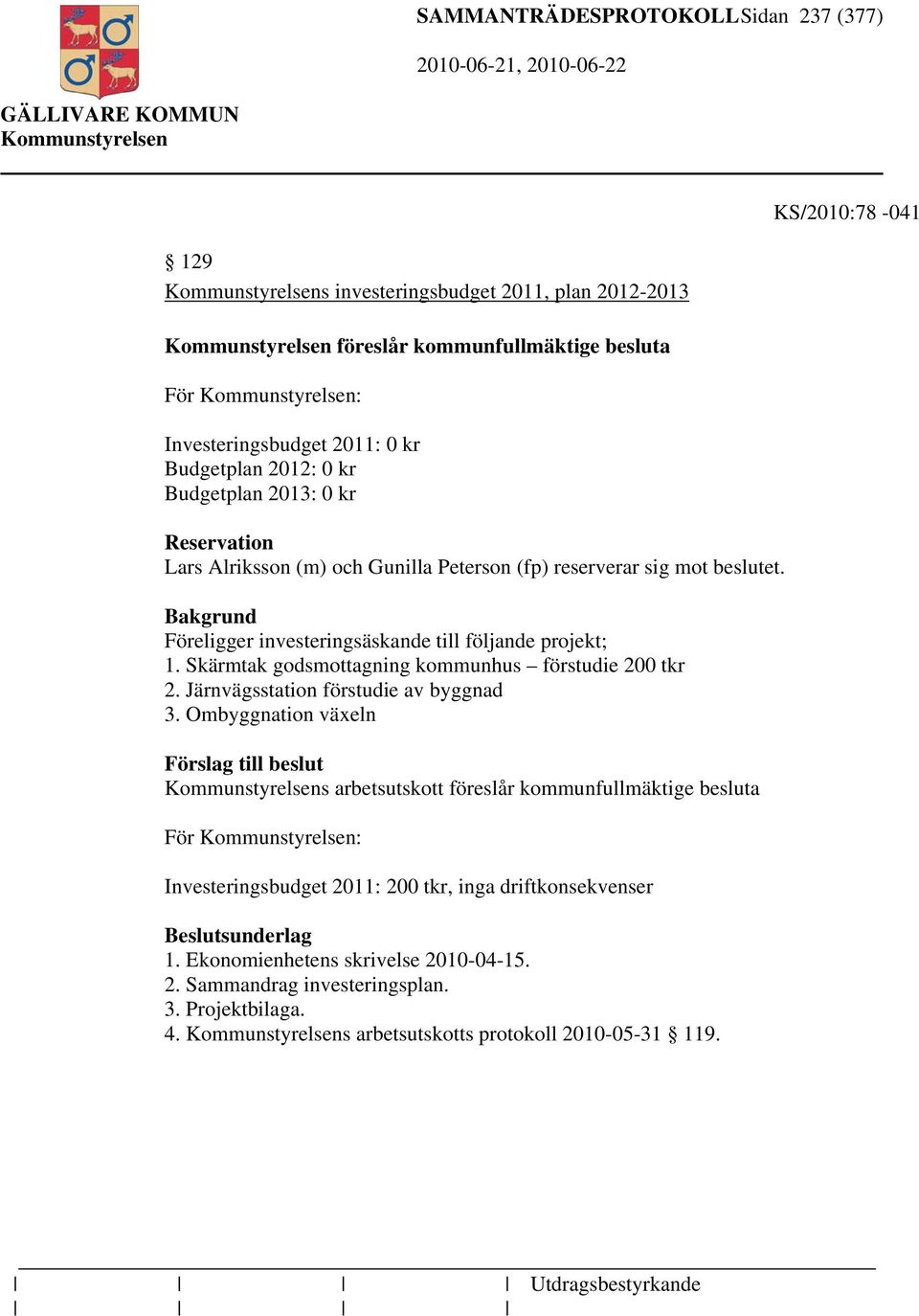 Skärmtak godsmottagning kommunhus förstudie 200 tkr 2. Järnvägsstation förstudie av byggnad 3.